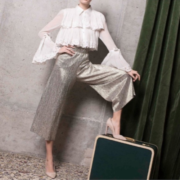 Alice + Olivia Elba metallic plisse pull on cropped wide legged pant size 4 NWT - Picture 1 of 13